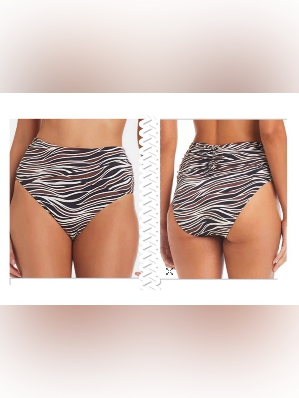 Bleu Rod Beattie Zebra-Stripe High-Waist Bikini Bottoms in Black and White